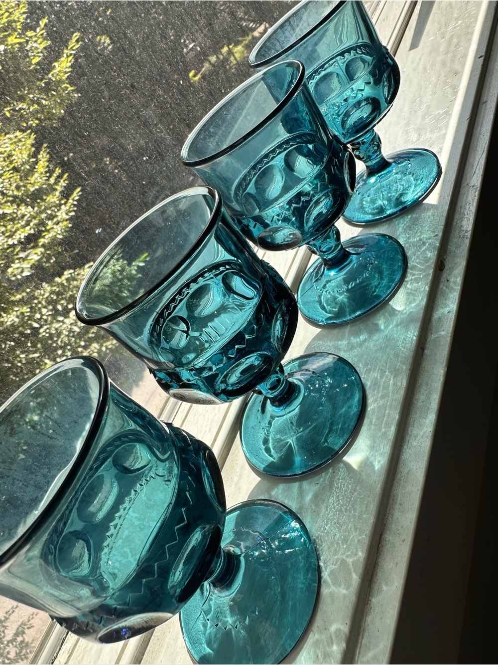Vintage Sapphire Blue Thumbprint Goblets Small - Set of 4